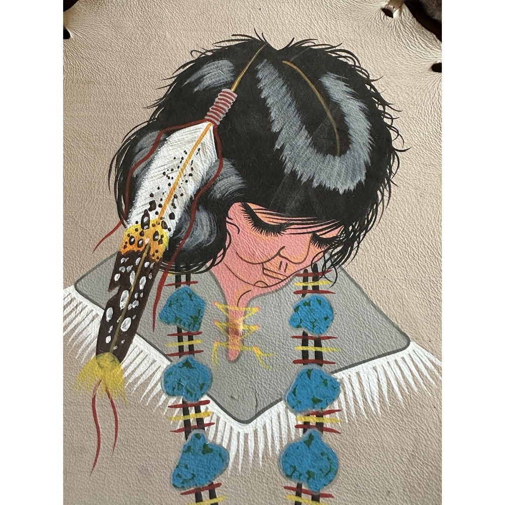 Vintage Native American Art, Set of 2 Buffalo shields on leather by Don Redbird - Picture 10 of 16